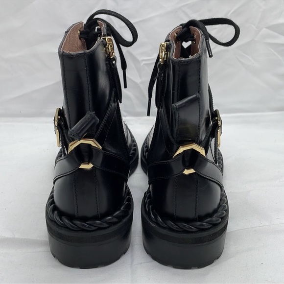 Louise et Cie Sabri Bootie Lug Sole Combat Black Leather Sz - Picture 5 of 10